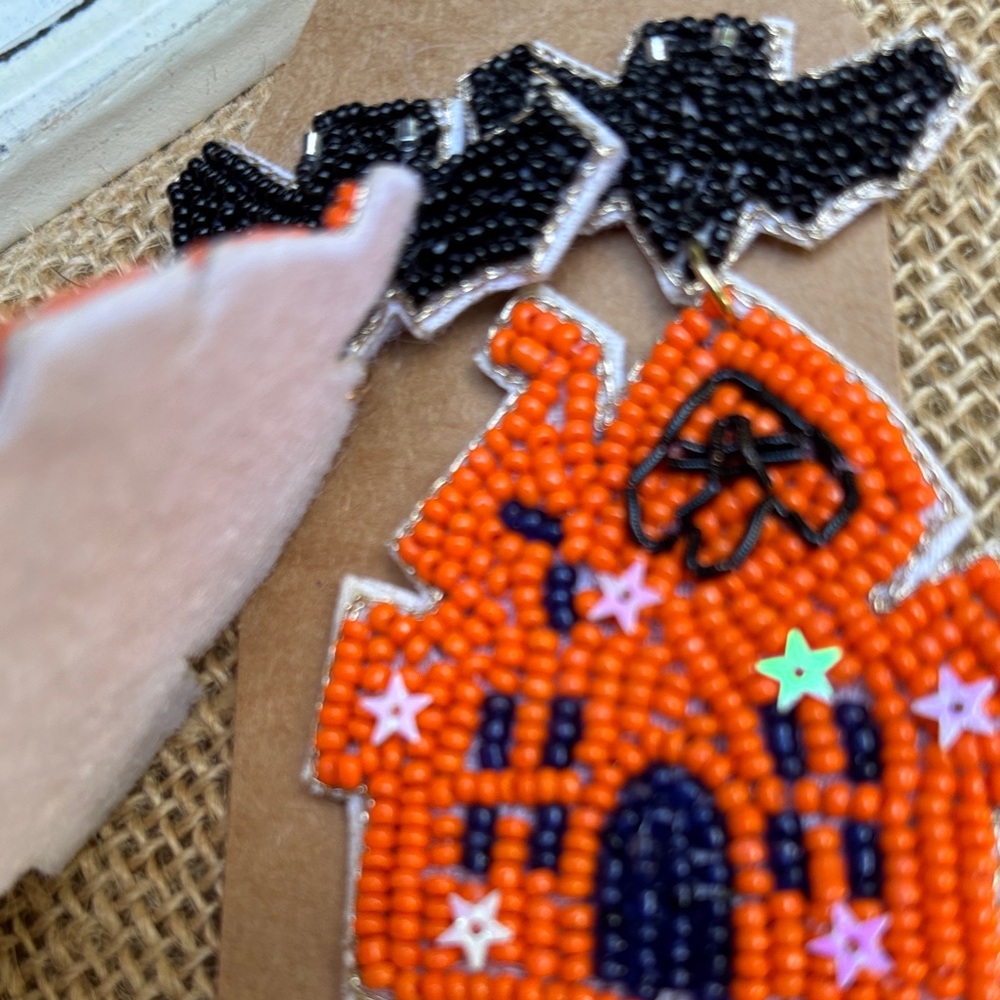 Halloween Beaded Earrings with Bats and Haunted Houses - Picture 6 of 6